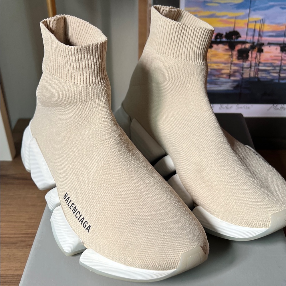 Balenciaga Women's Cream Sock Sneakers